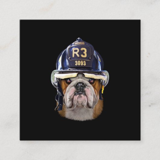 Grumpy English Bulldog Wearing Firefighter Helmet Vierkante Visitekaartje (Voorkant)