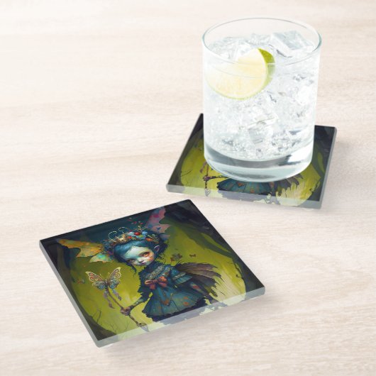 Grumpy Fairy Pixie Fantasy Art Glazen Onderzetter (Schuin)