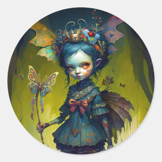Grumpy Fairy Pixie Fantasy Art Ronde Sticker (Voorkant)