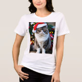 Grumpy Fat Cat in een kerst Pet: Feestelijk Fun Tri-Blend Shirt (Voorkant)