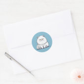 Grumpy Fat White Cat op een blauwe achtergrond Ronde Sticker (Envelop)
