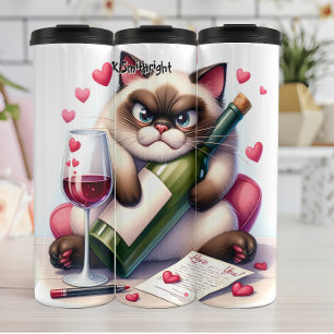 Grumpy Fluffy Cat met wijn Thermosbeker
