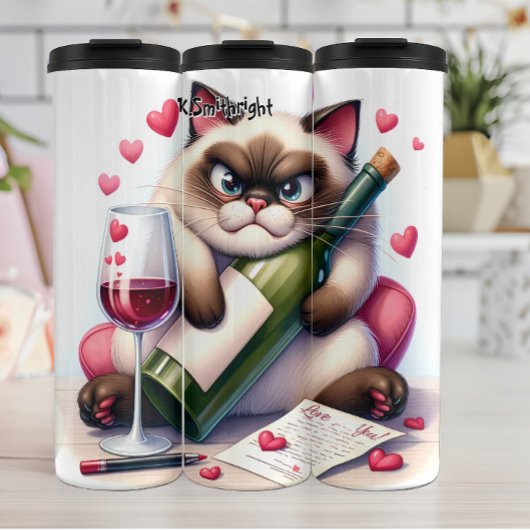 Grumpy Fluffy Cat met wijn Thermosbeker