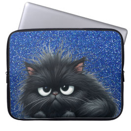 GRUMPY FLUFFY LITTLE BLACK KITTEN LAPTOP SLEEVE