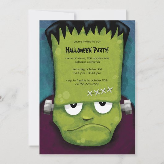 Grumpy Frankenstein Halloween Party Invitation Kaart (Voorkant)