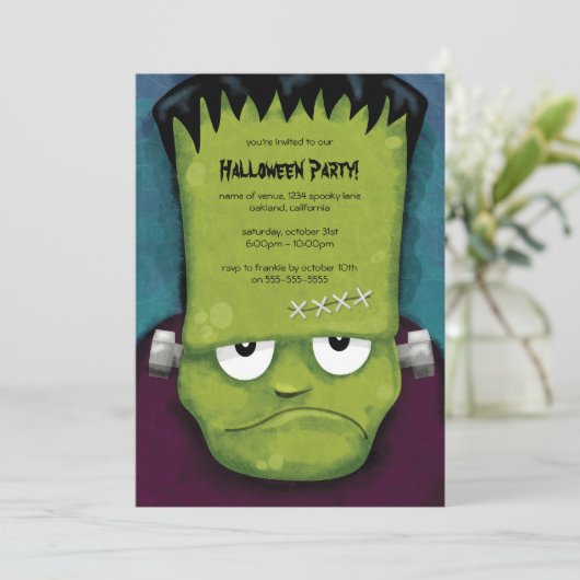 Grumpy Frankenstein Halloween Party Invitation Kaart (Staand voorkant)