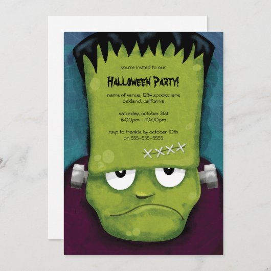 Grumpy Frankenstein Halloween Party Invitation Kaart (Voorkant / Achterkant)