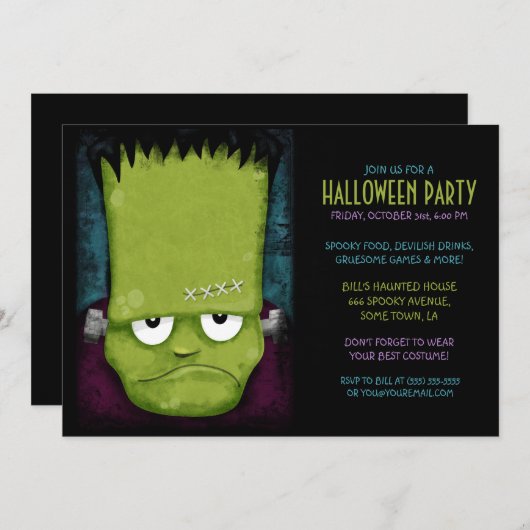 Grumpy Frankenstein's Monster Halloween Party Kaart (Voorkant / Achterkant)