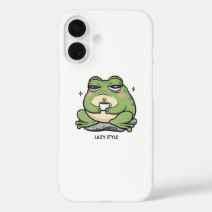 Grumpy Frog met een kleine kop koffie iPhone 16 Hoesje