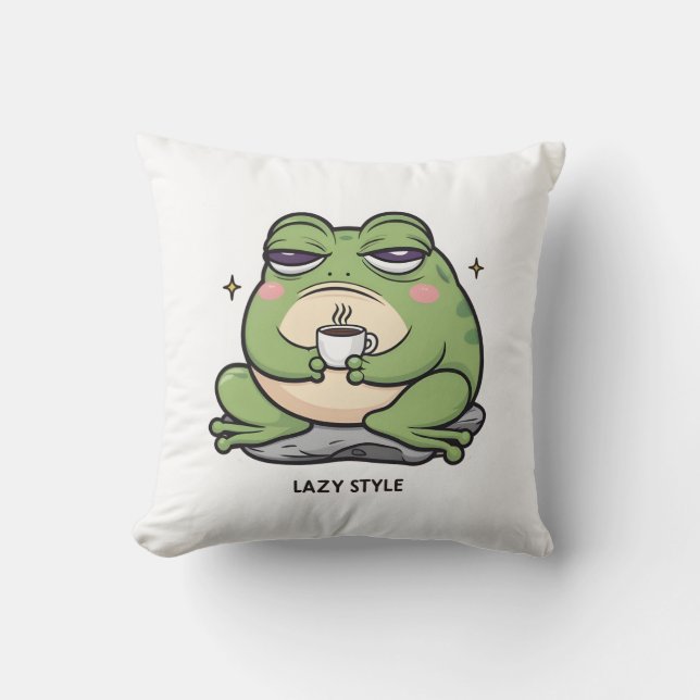 Grumpy Frog met een kleine kop koffie Kussen (Voorkant)