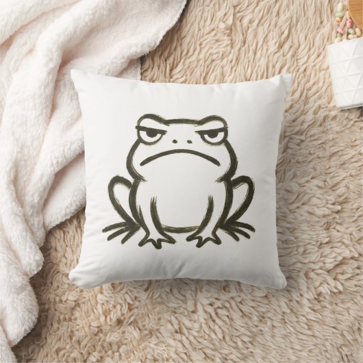 Grumpy Frog - Minimalistische penseelstreekstemmin Kussen (Deken)
