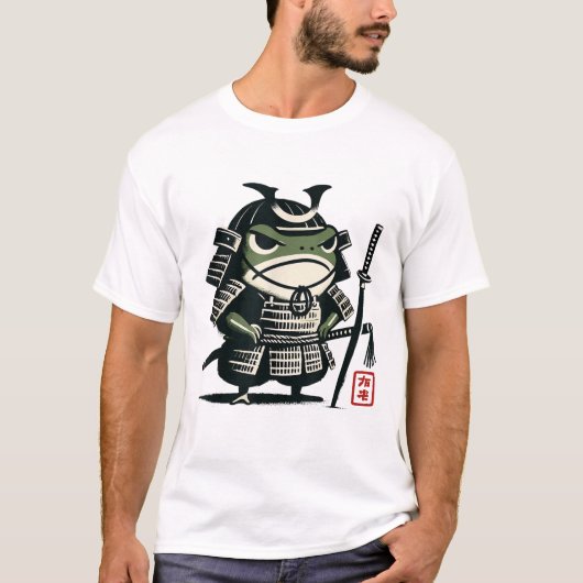 Grumpy Frog Samurai Japanese Ink Design T-shirt (Voorkant)