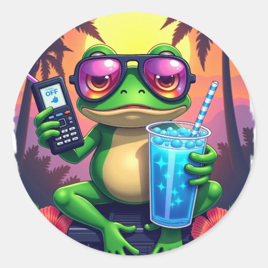 Grumpy Frog Y2K Esthetiek Retro Web Banner Tropica Ronde Sticker (Voorkant)