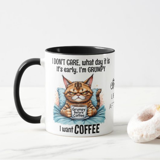 Grumpy Funny Cat Drink koffiecitaat Mok (Met donut)