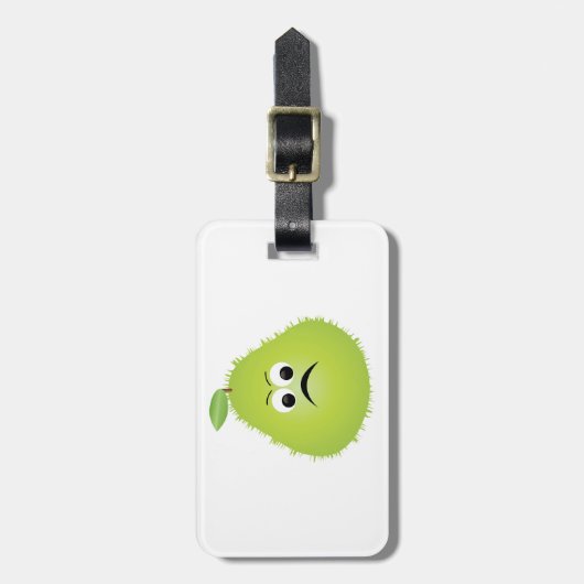 Grumpy Fuzzy Pear Face Grappig Fruit karakter Bagagelabel (Voorkant verticaal)