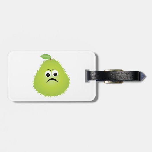Grumpy Fuzzy Pear Face Grappig Fruit karakter Bagagelabel (Achterkant horizontaal)
