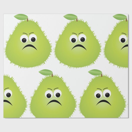 Grumpy Fuzzy Pear Face Grappig Fruit karakter Cadeaupapier (Vlak)