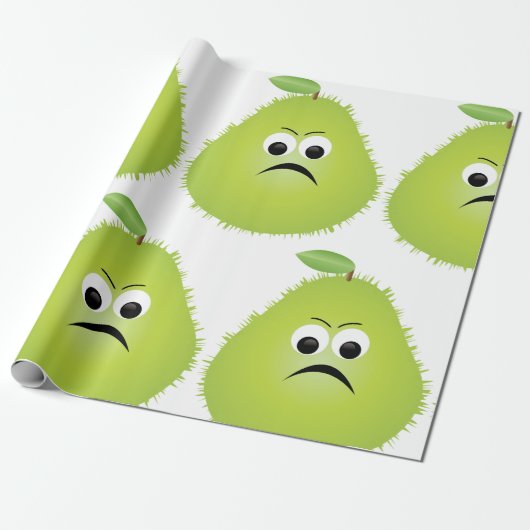 Grumpy Fuzzy Pear Face Grappig Fruit karakter Cadeaupapier (Uitgerold)