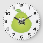Grumpy Fuzzy Pear Face Grappig Fruit karakter Grote Klok (Voorkant)