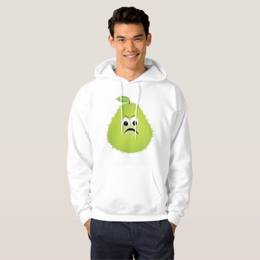 Grumpy Fuzzy Pear Face Grappig Fruit karakter Hoodie (Voorkant volledig)
