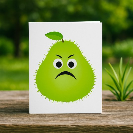 Grumpy Fuzzy Pear Face Grappig Fruit karakter Kaart