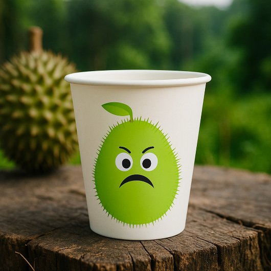 Grumpy Fuzzy Pear Face Grappig Fruit karakter Papieren Bekers