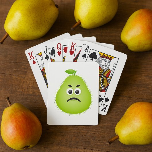 Grumpy Fuzzy Pear Face Grappig Fruit karakter Pokerkaarten