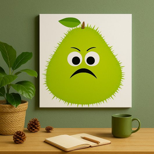 Grumpy Fuzzy Pear Face Grappig Fruit karakter Poster