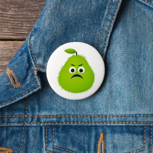 Grumpy Fuzzy Pear Face Grappig Fruit karakter Ronde Button 7,6 Cm
