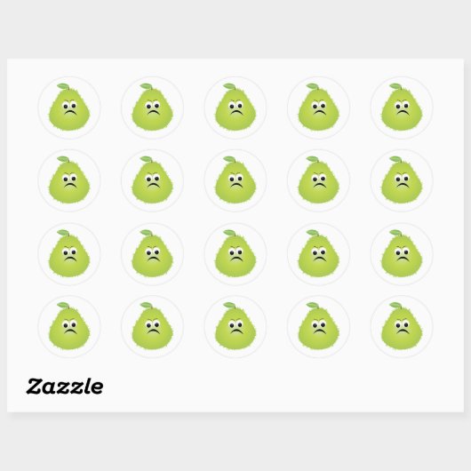 Grumpy Fuzzy Pear Face Grappig Fruit karakter Ronde Sticker (Vel)