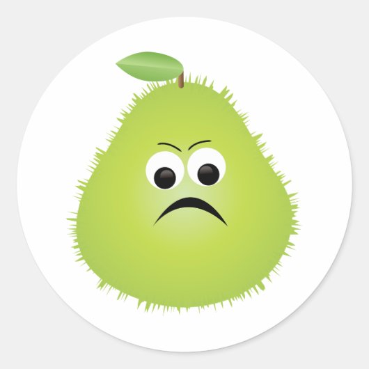 Grumpy Fuzzy Pear Face Grappig Fruit karakter Ronde Sticker (Voorkant)