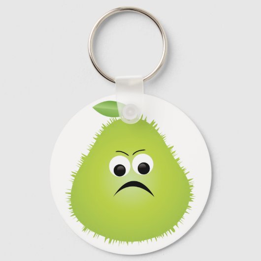 Grumpy Fuzzy Pear Face Grappig Fruit karakter Sleutelhanger (Voorkant)