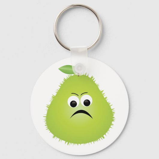 Grumpy Fuzzy Pear Face Grappig Fruit karakter Sleutelhanger (Achterkant)