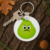 Grumpy Fuzzy Pear Face Grappig Fruit karakter Sleutelhanger