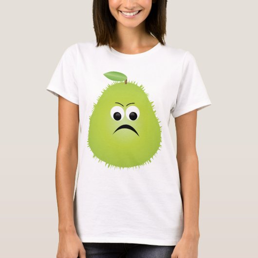 Grumpy Fuzzy Pear Face Grappig Fruit karakter T-shirt (Voorkant)
