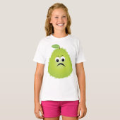 Grumpy Fuzzy Pear Face Grappig Fruit karakter T-shirt (Voorkant volledig)