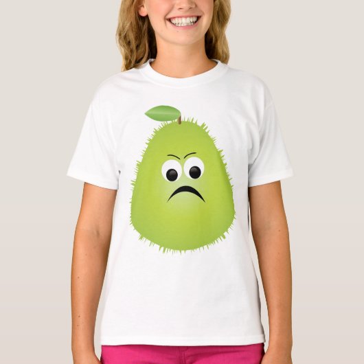 Grumpy Fuzzy Pear Face Grappig Fruit karakter T-shirt (Voorkant)