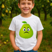 Grumpy Fuzzy Pear Face Grappig Fruit karakter T-shirt