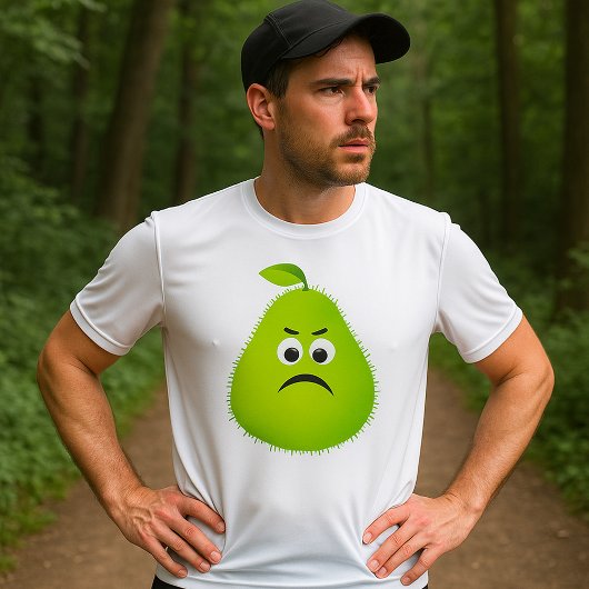 Grumpy Fuzzy Pear Face Grappig Fruit karakter T-shirt
