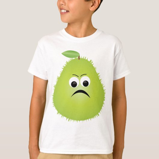 Grumpy Fuzzy Pear Face Grappig Fruit karakter T-shirt (Voorkant)