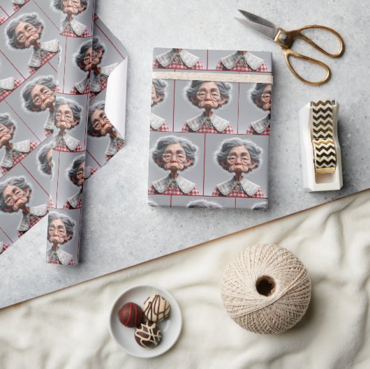 Grumpy Granny met Gingham jurk Cadeaupapier (Crafts)