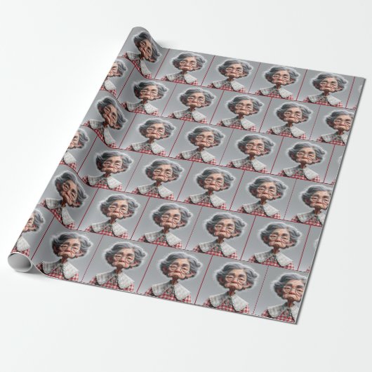 Grumpy Granny met Gingham jurk Cadeaupapier (Uitgerold)