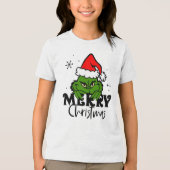 Grumpy Green Christmas Character in Santa Hat Tri-Blend Shirt (Voorkant)