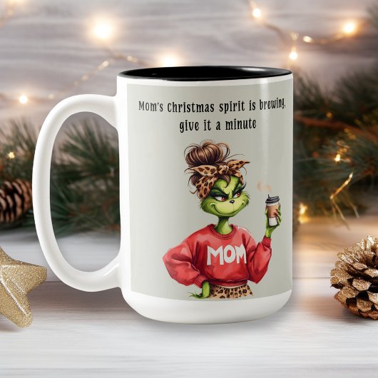 Grumpy Green Furry Mama houdt van koffie Tweekleurige Koffiemok