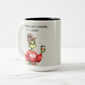Grumpy Green Furry Mama houdt van koffie Tweekleurige Koffiemok (Voorkant links)