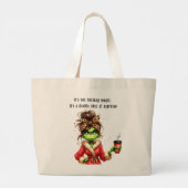 Grumpy Green Furry Vrouwen houdt van koffie Grote Tote Bag (Achterkant)