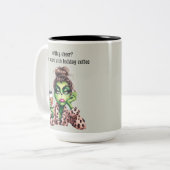 Grumpy Green Furry Vrouwen houdt van koffie Tweekleurige Koffiemok (Voorkant links)