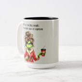 Grumpy Green Furry Vrouwen houdt van koffie Tweekleurige Koffiemok (Voorkant links)