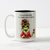 Grumpy Green Furry Vrouwen houdt van koffie Tweekleurige Koffiemok (Links)