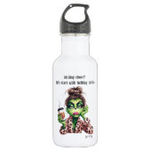 Grumpy Green Furry Vrouwen houdt van koffie Waterfles (Voorkant)